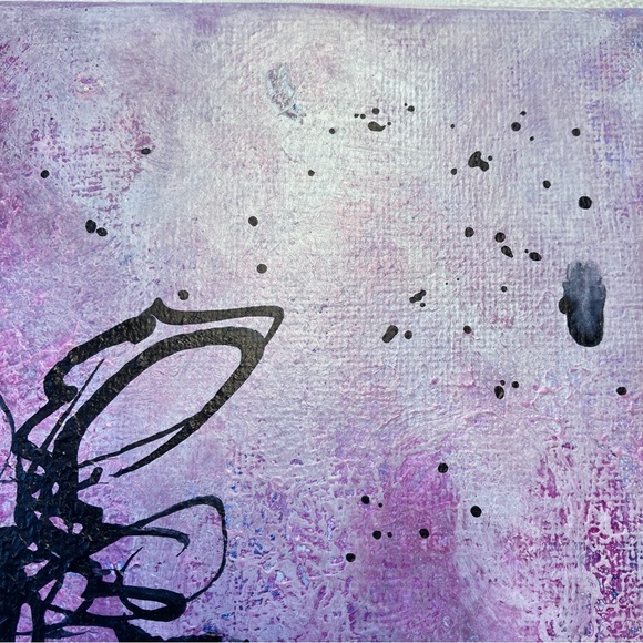 Original Abstract Calligraphy Butterfly Inspired Acrylic Pink Mini Painting, 6x6 - Picture 5 of 9